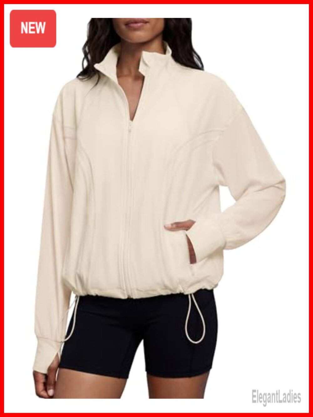 Women's Lightweight Oversized Zip-Up Running Jacket with Thumb Holes
